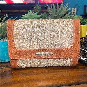Steve Madden Tan and Cream Straw Fold-Over Clutch/Crossbody